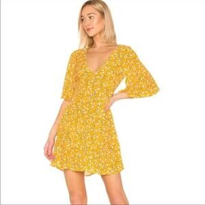 MinkPink Women’s Summer Daisy Mini Tea Dress Yellow Gold Size M